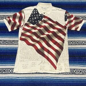 American Summer Clothing Co. Patriotic Flag Constitution AOP Polo Sz Large